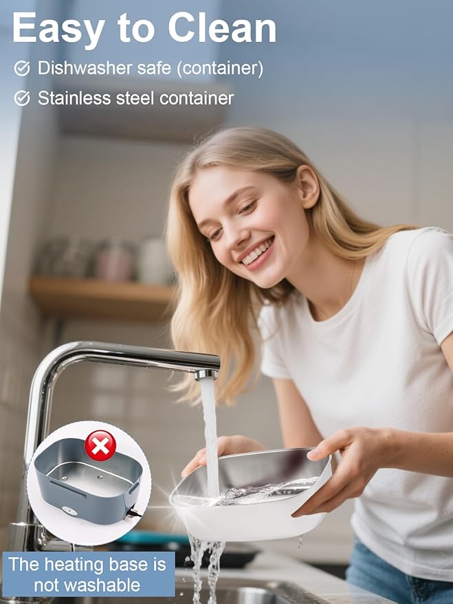 80W Electric Lunch Box with Heating Time Controller, 1.5L Portable Food Warmer for Adults/Men/Work, 12V/24V/110V Heated Lunch Box for Car/Truck with Fork & Spoon and Insulated Bag