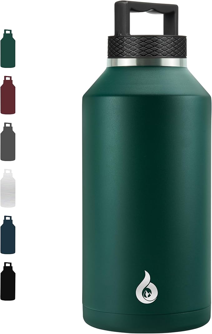 BJPKPK Half Gallon Water Bottle Insulated, Dishwasher Safe 64 oz Water Bottle with Handle, Leakproof BPA Free Water Jug, Large Stainless Steel Thermo for Sports, Army Green