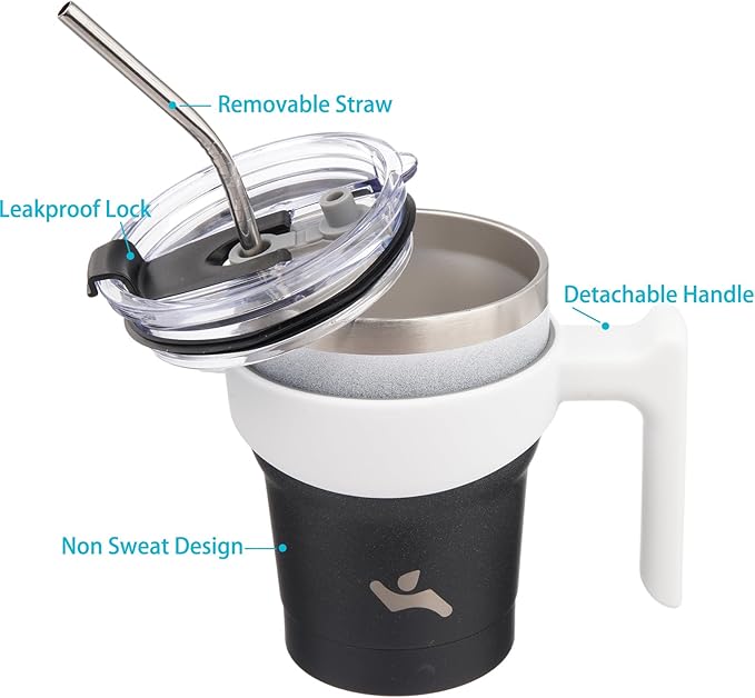 10 oz Tumbler with Handle and 2 Straw 2 Lid, Insulated Water Bottle Stainless Steel Vacuum Cup Reusable Travel Mug,Day Night