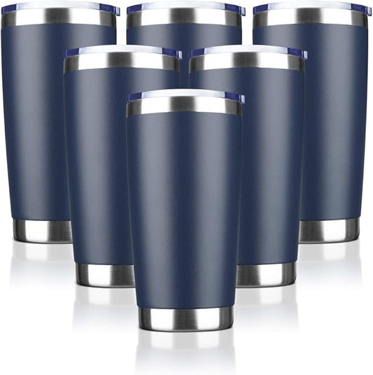 20oz Tumbler Bulk Stainless Steel Vacuum Insulated Tumblers with Lid Double Wall Travel Mug, Durable Powder Coated Coffee Cup, Suitable for Ice Drinks and Hot Beverage（Navy 6pack）