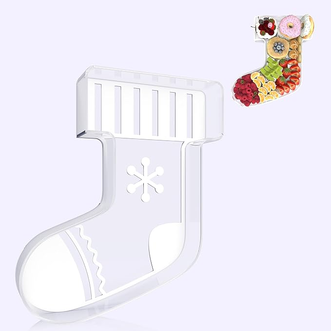 11" Christmas Stocking Charcuterie Boards, Acrylic Reusable Serving Tray for Dessert Appetizer Display, Cute Decorative Snack Platter for Xmas Party Table Decoration