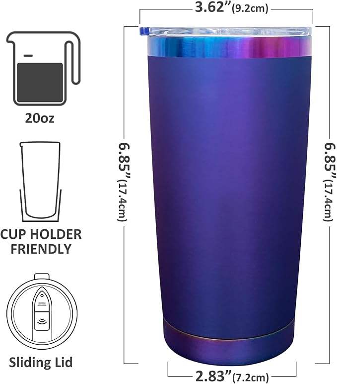 20 oz Tumbler Bulk 4 Pack Stainless Steel Tumblers with Lids and Straws, Double Wall Vacuum Insulated Travel Coffee Mug for Laser Engrave, Powder Coated Cups for Hot and Cold Drinks (Blue,4 pack)