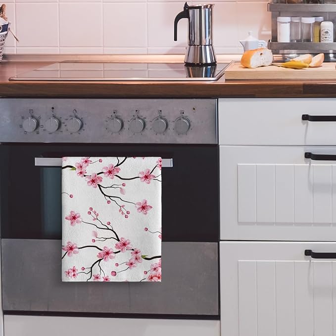 Cherry Blossom Dish Towels for Kitchen Drying,Pink Absorbent Decorative Kitchen Towels dishcloths,Cute Hand Towels Tea Tewels for Kitchen Baking Bar Bathroom Decor