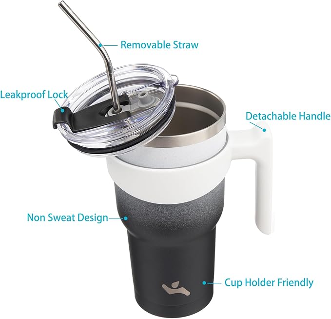 40 oz Tumbler with Handle and 2 Straw 2 Lid, Insulated Water Bottle Stainless Steel Vacuum Cup Reusable Travel Mug,Day Night