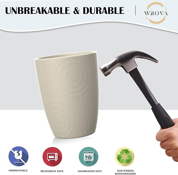 Wheat Straw Cups 8 PCS Good Alternative to Plastic Reusable Cups 12 oz Unbreakable Drinking Cup Reusable Dishwasher Safe Water Plastic Glasses (Beige)