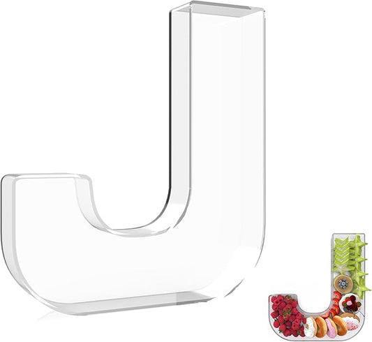 13.8" Extra Large Acrylic Letter Charcuterie Board Box, Reusable Fillable Letter Cake Candy Dish Display Serving Tray for Birthday Anniversary Party Decoration (J)
