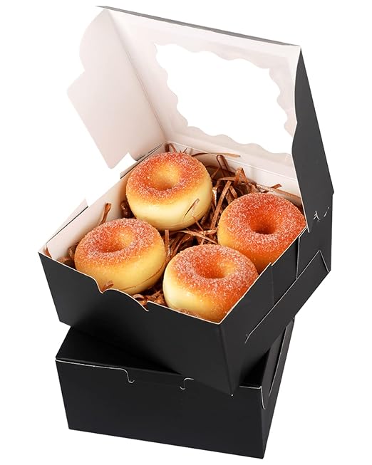 qiqee Black Cookie Boxes with Window 36packs 6x6x3 Black Bakery Box Pastry Box for Wedding Favor Birthday ＆ Party