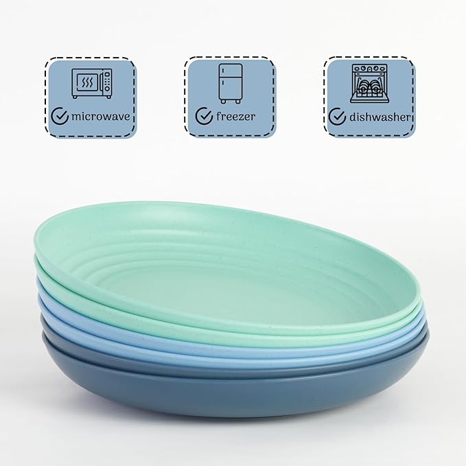 12PCS Unbreakable Dinner Plates, Dishwasher & Microwave Safe Plastic Plates Reusable, Lightweight Wheat Straw Plates for kitchen (Serenity, 10 IN)