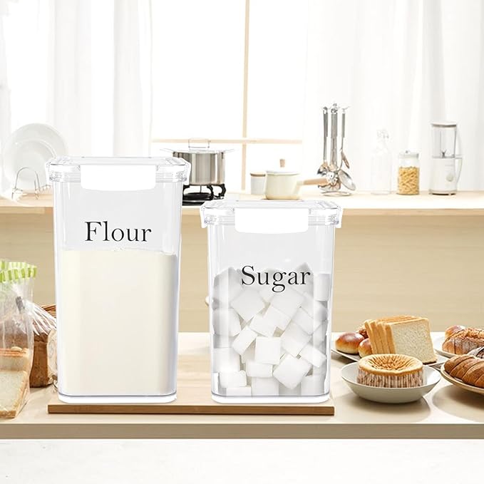 Set Of 2 Large Food Storage Jars 6L&5L - Airtight Containers with Lids,Flour And Sugar Containers Set with Free Spoon-Kitchen Canisters For Sugar,Flour,Coffee,Pantry Organization Box Keeper