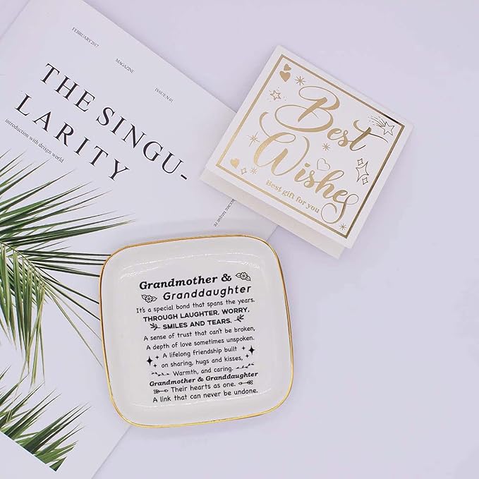 to My Grandma Saying Ceramic Ring Dish Decorative Jewelry Tray for Grandma, Unique Grandma Birthday Christmas Meaningful Gifts for Grandma from Grandchild - It’s A Special Bond