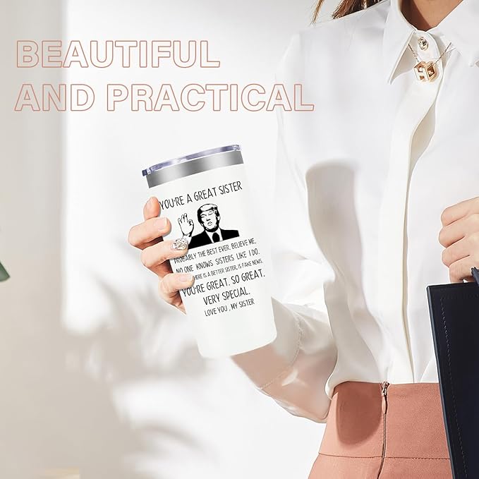 MFGNEH Sister Gifts,Sister Birthday Gifts,Unique Gift for Sisters,Best Sisters Idea,Christmas Gift for Bestie,Women,Thank You,20 oz White Stainless Steel Tumbler Mug