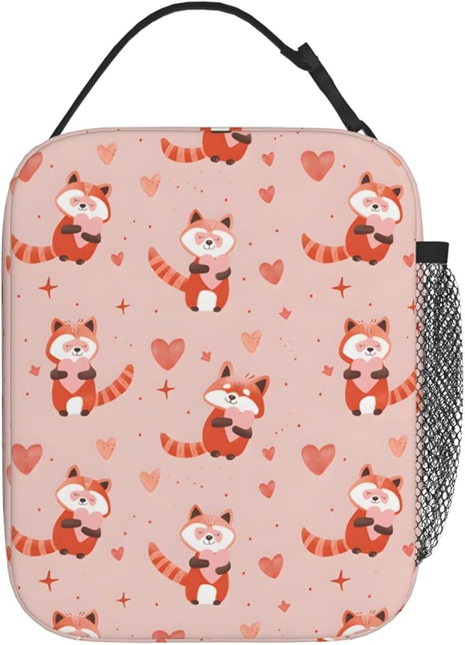 Red Panda and Hearts Lunch Box for Women Men, Insulated Lunch Box, Reusable Lunch Bag for Office, Work, Picnic, Travel