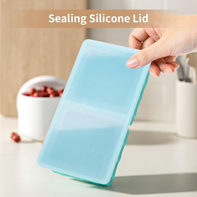 Silicone Freezer Tray for Soup Ice Cubes: 2-Cup Freezing Tray with Lid for Meal Prep - 2Pack Silicon Soup Portion Freeze Trays Make Stock Souped Ice Cube