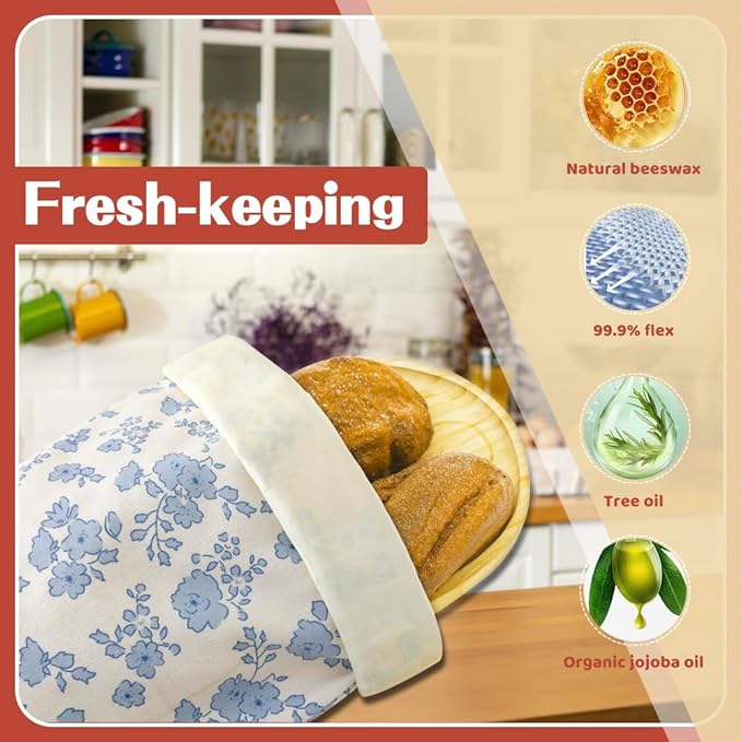 Bread Bags for Homemade bread,2 Pack Sourdough Bread Bags,Beeswax Bread Bags for Bourdough,Reusable Bread Storage