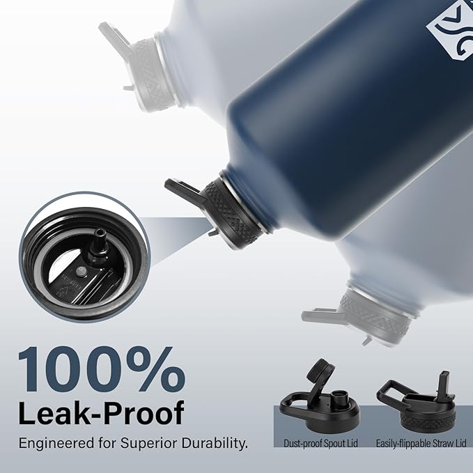 1 Gallon Water Bottle Insulated | Thickened Stainless Steel Vacuum Metal Water Jug | Portable Sports Large for Gym and Hiking with Straw, Carrier Bag, Handle Strap | BPA-Free 128 oz