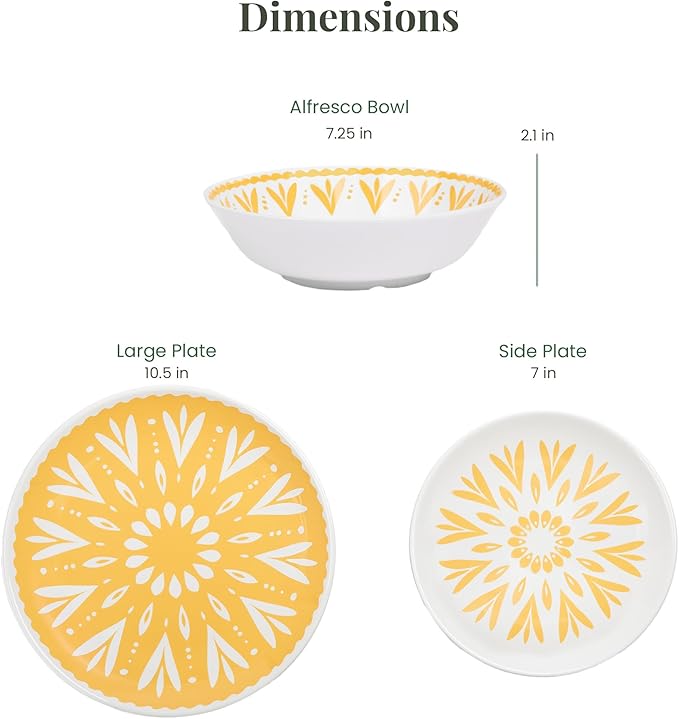 Larder & Vine 12-Piece Melamine Dinnerware Set: Durable, Lightweight, Break-Resistant Plates & Bowls – Stylish, Non-Toxic, Dishwasher Safe – Ideal for Everyday Use, Indoor & Outdoor Dining – Floral