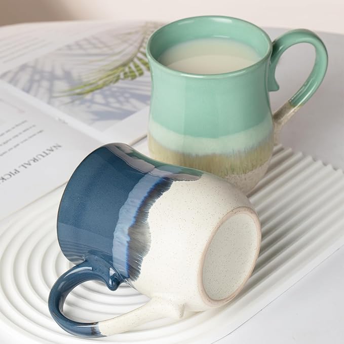 20 OZ Large Coffee Mugs, Ceramic Coffee Mug Big Tea Cups with a Large Handle for Office and Home, Microwave and Dishwasher Safe (20 OZ Light Green)