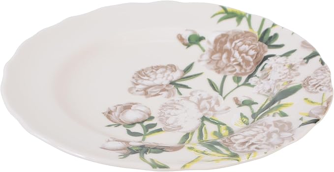 222 Fifth Luxe Peony Neutral Porcelain 12-Piece Dinnerware Set – Service for 4, Includes Dinner Plates, Salad Plates & Cereal Bowls, Glossy Finish, Dishwasher Safe, for Daily Dining & Entertainment