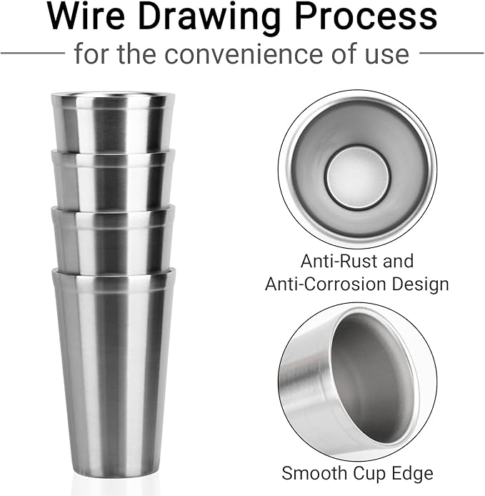 Beasea Stainless Steel Cups 16 oz, 12 Pack Large Stainless Steel Tumbler Bulk Stackable Double Wall Insulated Metal Pint Glasses Tin Cups for Drinking Home Restaurant Office Party Camping