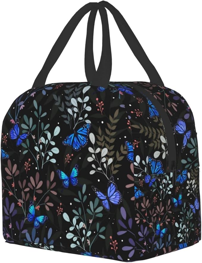 Butterfly Insulated Lunch Bag with Front Pocket,Reusable Cooler Tote with Zipper Use for Men & Women Camping/Hiking/Picnic/Beach/Travel