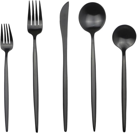 20-Pieces Luxury Black 18/10 Stainless Steel Flatware Set, Matte Finsh, Service for 4