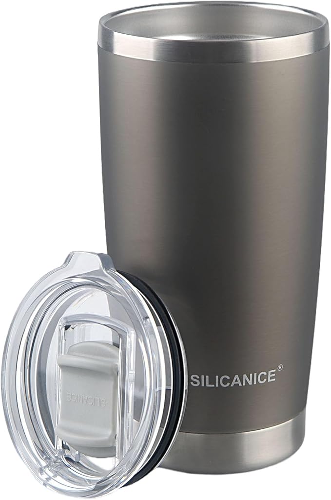 Metal Gray Soft Touch 20oz Stainless Steel Insulated Tumbler with Lid - Spill Proof Coffee Cup,Dishwasher Safe Mug,Durable Thermal Cup for Hot & Cold Beverages,Smoothies Water Bottle For Men