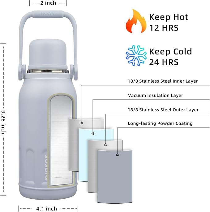 BJPKPK Vacuum Insulated Thermal Water Bottle with Handle and Lid 40oz Stainless Steel Water Bottles for Cold and Hot Beverages,Blue Haze