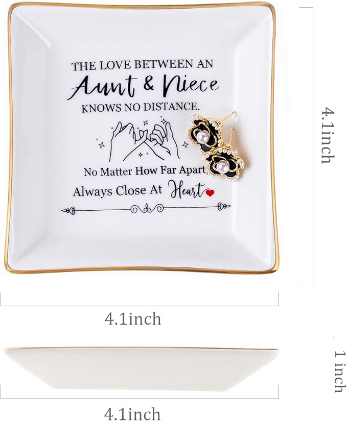 Aunt Gifts from Niece - The Love Between An Aunt Niece Knows No Distance Ring Trinket Dish Jewelry Tray, Aunt Birthday Gift Aunt and Niece Gifts for Aunts Mothers Day Christmas Valentines