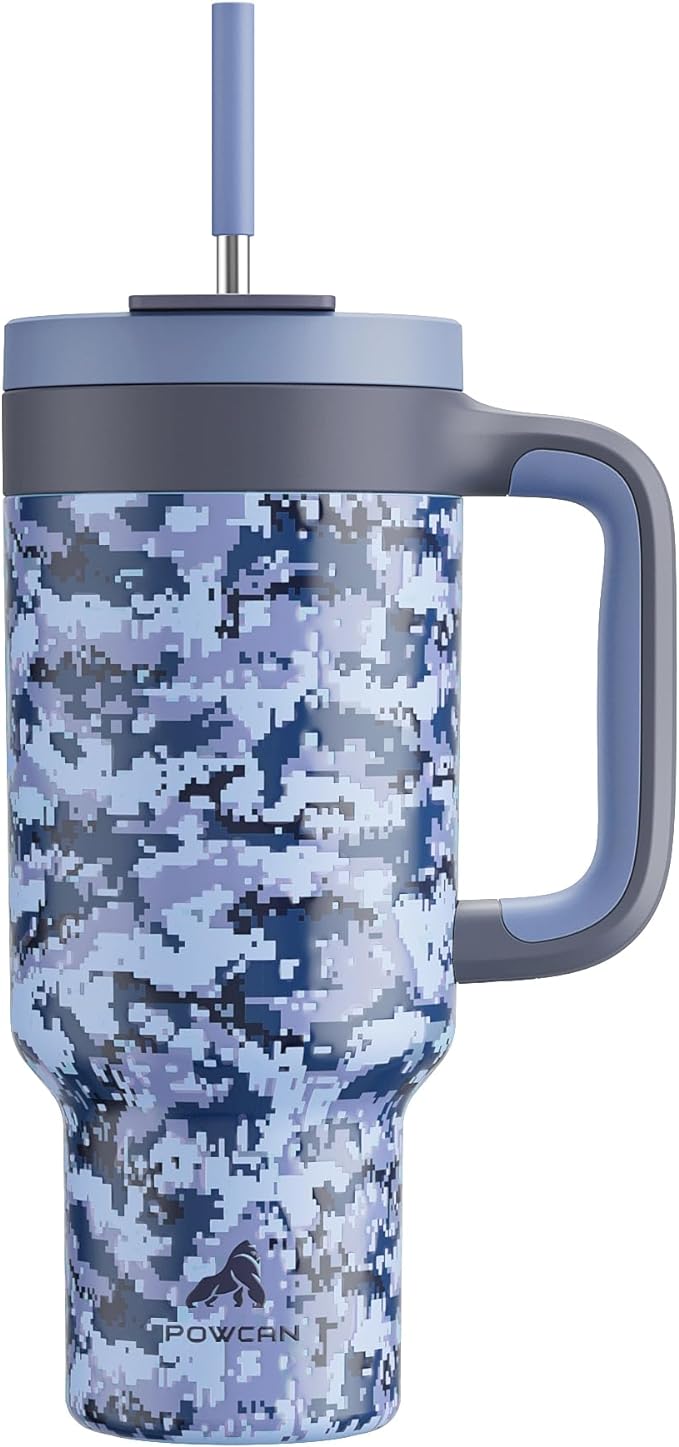 40 oz Camo Tumbler with Handle, 2-in-1 Straw and Sip Lid, Leakproof, Dishwasher Safe, Insulated Stainless Steel Travel Coffee Mug, Keeps Cold for 34 Hours, Fits in Car Cup Holder (Navy Digital)