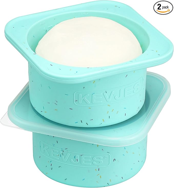 1000ml PLUS Individual Pizza Dough Proofing Containers with Airtight Lids – Food Grade Silicone, Freezer/Dishwasher Safe –Neapolitan Dough Rising & Fermentation – 2 Pack (Bondi Mint)