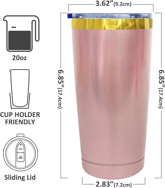 20 oz Tumbler Bulk 12 Pack Stainless Steel Tumblers with Lids and Straws, Double Wall Vacuum Insulated Travel Coffee Mug for Laser Engrave, Powder Coated Cups for Hot Cold Drinks(Rose Gold,12 pack)