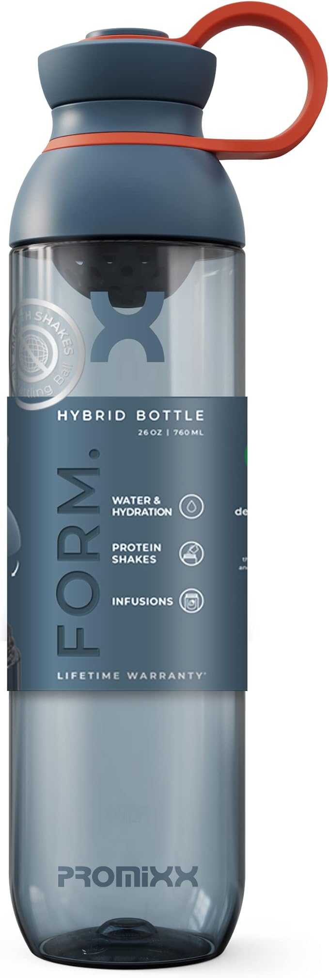 Promixx FORM Water Bottle - Premium Large Water Bottles for Hydration, Infusions and Supplements - Lifetime Durability, Leakproof Water Bottle BPA Free - 26oz / 760ml (Midnight Blue)