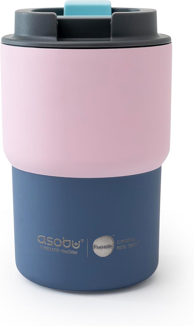 asobu Ultimate Stainless Steel Ceramic Inner Coating Coffee Mug with Double Walled Copper Lining Insulation, 12 Ounces (Pink)