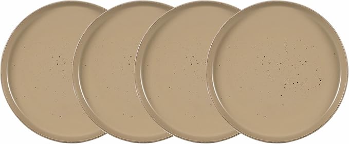 HomeVss, Nordic Shape Rising Rim Stoneware 20pc Dinnerware Set, Matte Beige with Speckle Finished Effect