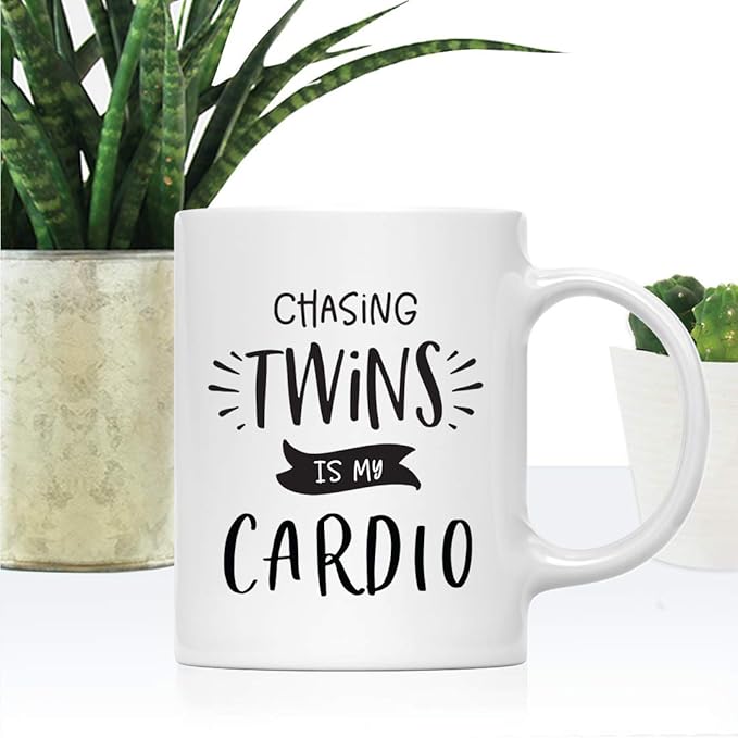 Andaz Press Mother's Day 11oz. Ceramic Coffee Tea Mug Gift for Mom, Chasing Twins is My Cardio, 1-Pack