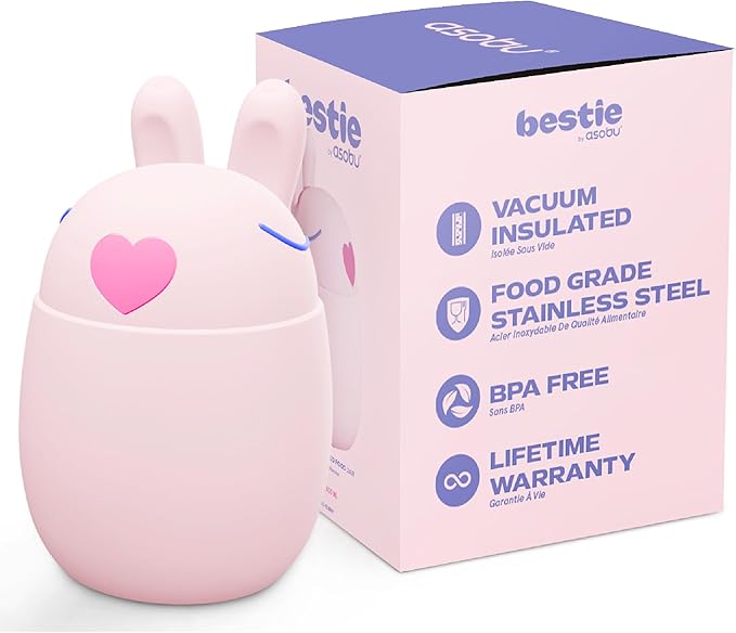 Bestie Foodie Kids Insulated Food Jar – Cute Character Lunch Container for Children, BPA-Free Stainless Steel, Leakproof & Vacuum Sealed, Keeps Food Hot or Cold, Easy to Clean, 16oz