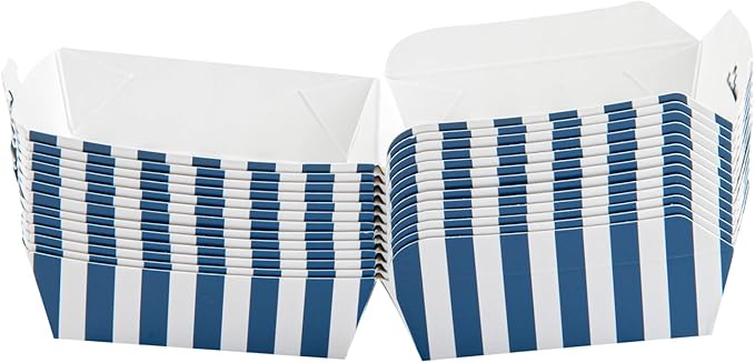 Restaurantware 2.8 x 2.8 x 2 Inch Mini Burger Boxes 100 Clamshell Food Containers - Hinged Lid Striped Blue And White Paper Take Out Boxes Serve Sliders Or Finger Foods