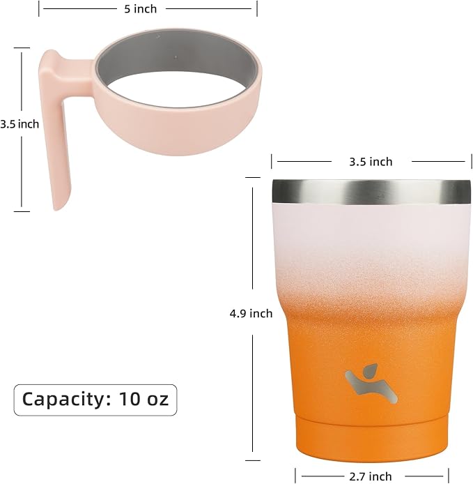 10 oz Tumbler with Handle and 2 Straw 2 Lid, Insulated Water Bottle Stainless Steel Vacuum Cup Reusable Travel Mug,Coral