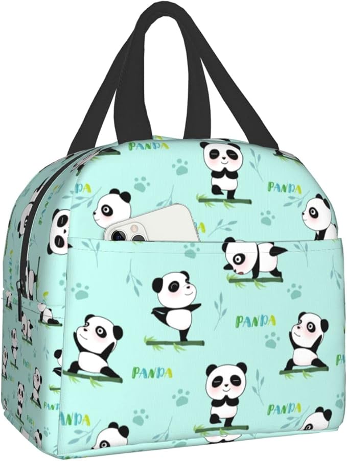 Yoga Pandas Insulated Lunch Bag with Front Pocket,Reusable Cooler Tote with Zipper Use for Men & Women Camping/Hiking/Picnic/Beach/Travel
