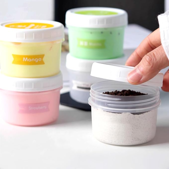 TUZAZO 5 Oz Food Storage Containers with Screw Lids, 12-Count BPA Free Small Snack Plastic Freezer Container for Sauce, Jam and Puree, Reusable Plastic Ice Cream Containers