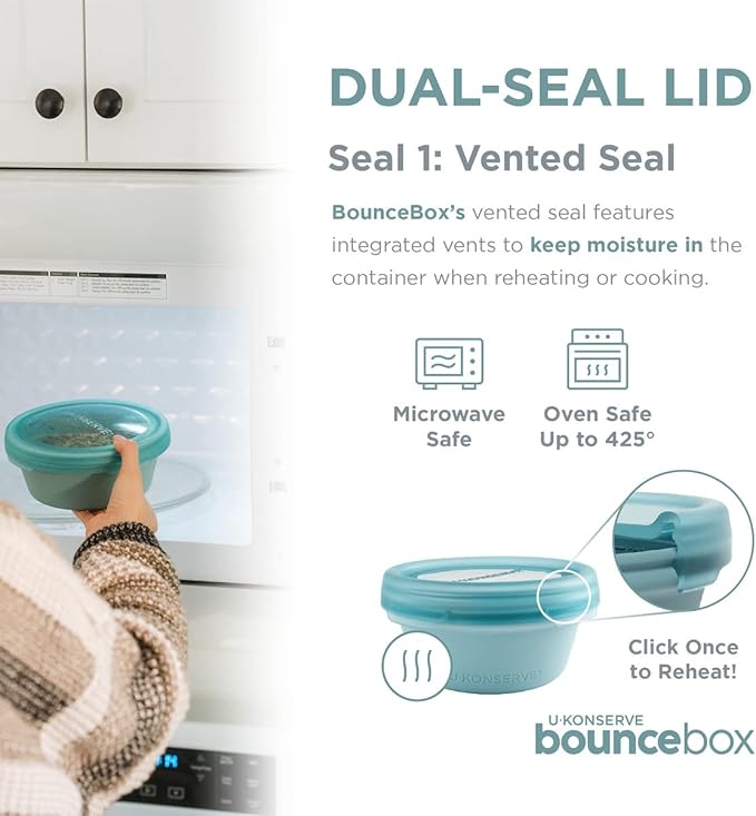 U Konserve Platinum Silicone Food Storage Bento Box Dual Seal Container - Leak Proof, Shatter Proof, Dishwasher Safe, Plastic Free - 8oz (Seafoam)