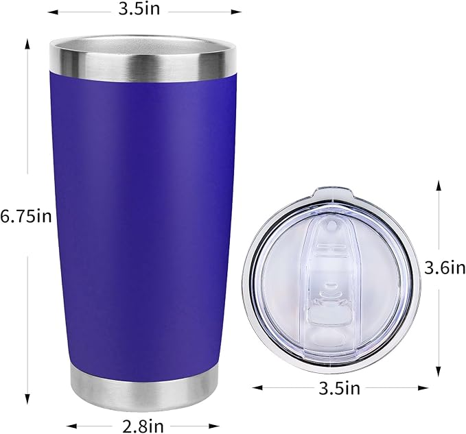 20oz Stainless Steel Tumbler Bulk with Lid, Travel Mug - Double Wall Vacuum Powder Coated Cup - Dark Blue, 12 Pack