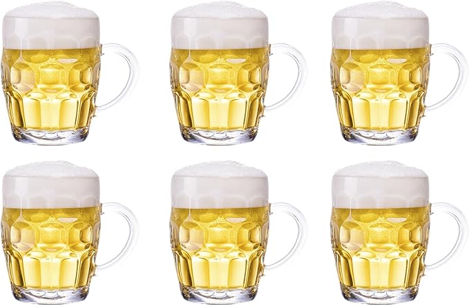Dimple Stein Beer Mug Set, 20 oz Beer Glasses with Handle, Glass Beer Mugs, Dishwasher and Freezer Safe, Clear and Sturdy, Set of 6