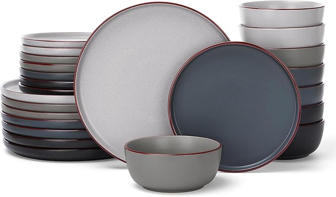 Famiware Mercury 24 Pieces Dinnerware Sets, Plates and Bowls Sets for 8, Microwave and Dishwasher Safe Dish Set, Multi-color