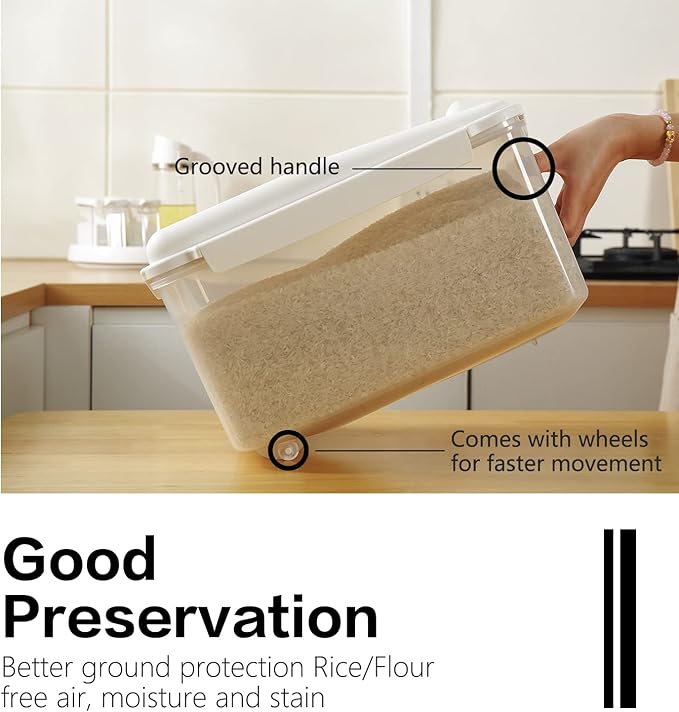 Rice Dispenser 20 Lbs Storage Container Bin with Measuring Cup Food Cereal Container Bins Household for Kitchen Pantry Organization (20lbs)