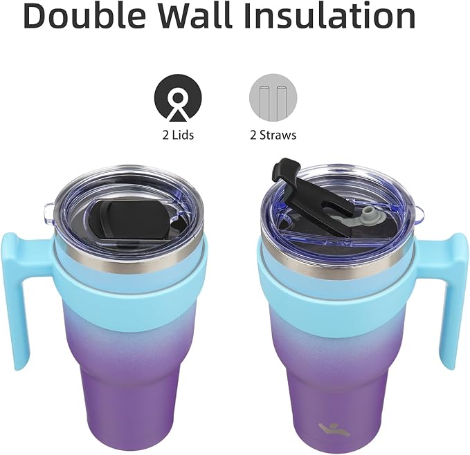 40 oz Tumbler with Handle and 2 Straw 2 Lid, Insulated Water Bottle Stainless Steel Vacuum Cup Reusable Travel Mug,Ocean Dream