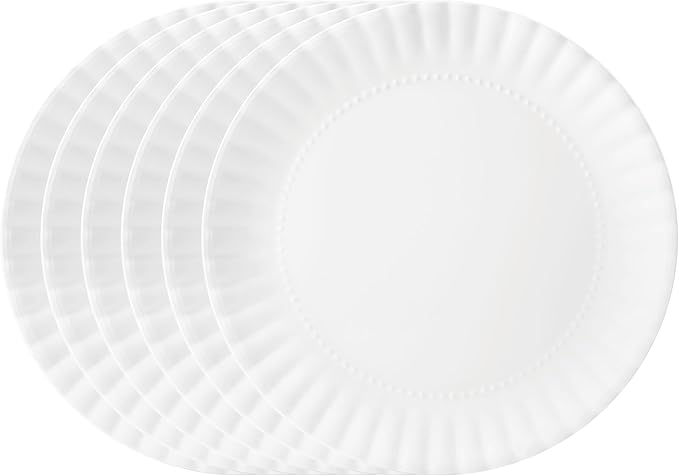 TP 10.5 inch Melamine Dinner Plates Set of 6, Lightweight Serving Round Salad Appetizer Plate for 6, Dessert Dishes for Indoors and Outdoors, White