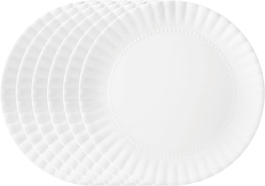 TP 10.5 inch Melamine Dinner Plates Set of 6, Lightweight Serving Round Salad Appetizer Plate for 6, Dessert Dishes for Indoors and Outdoors, White