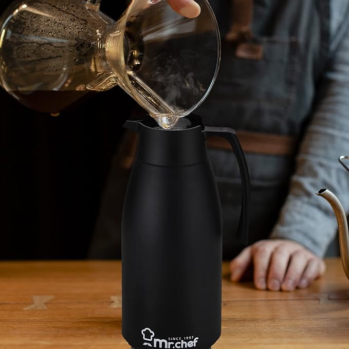 SINCE 1997 MR.CHEF 51Oz Thermal Coffee Carafe, Insulated Stainless Steel Coffee Carafes for Keeping Hot/Double Walled Vacuum Coffee Carafe (Black, 1.5L)