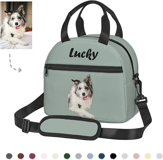 Personalized Pet Lunch Bag, Custom Pet Lunch bag, Customizable Insulated Neoprene Lunch Tote Handbag with Adjustable Shoulder Strap - Cute Funny Reusable Lunch Box Container for Dog Lovers, Cat Lovers